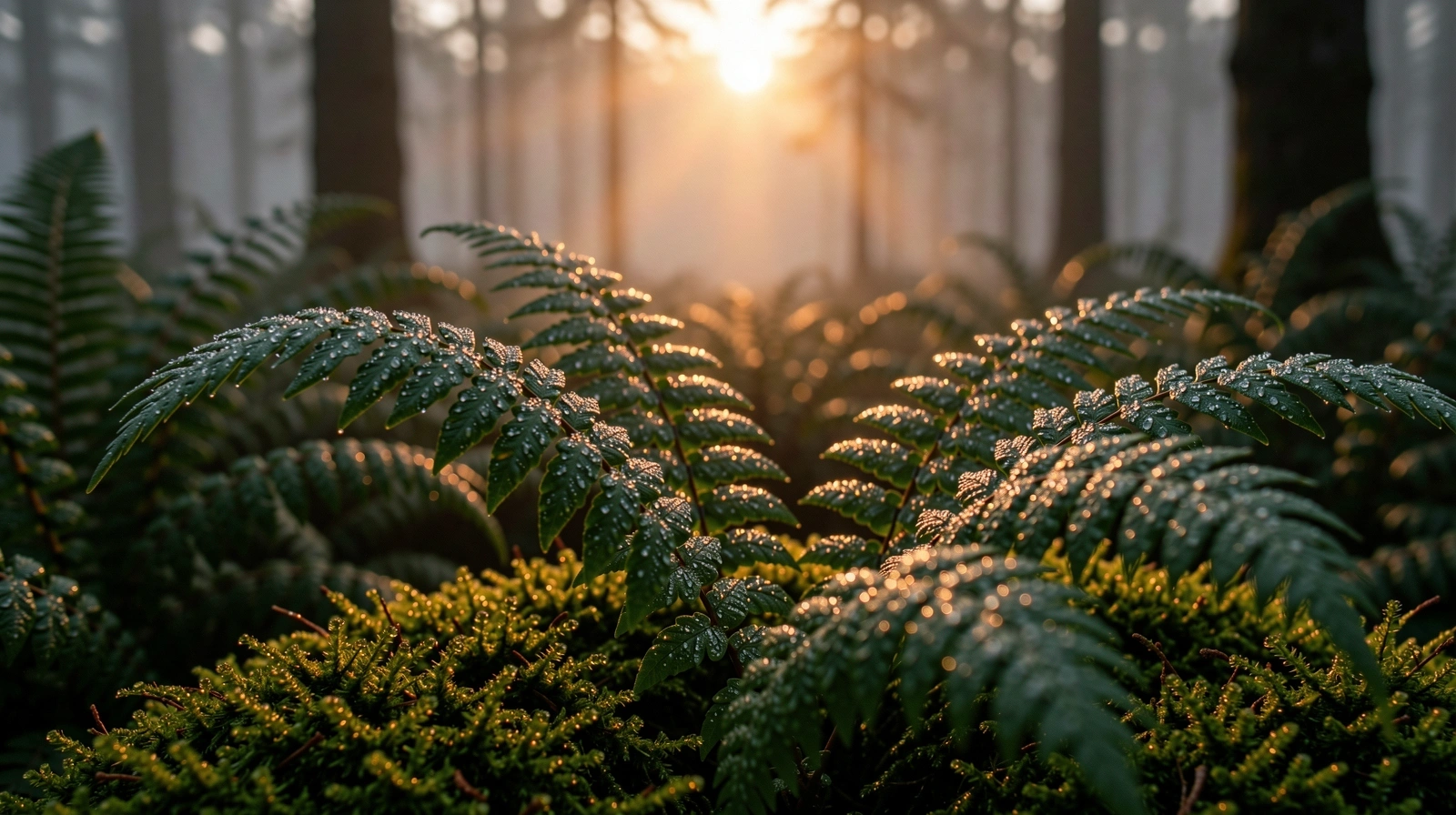 Nebeliger bayerischer Wald bei Sonnenaufgang