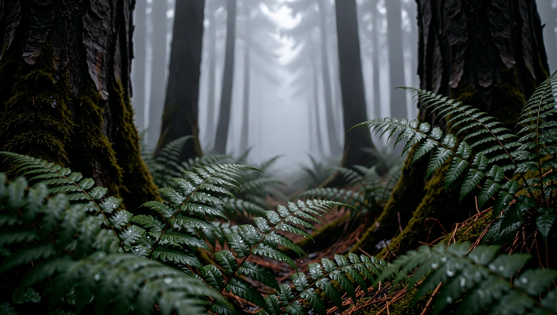 Nebelwand im sächsischen Wald bei Tagesanbruch